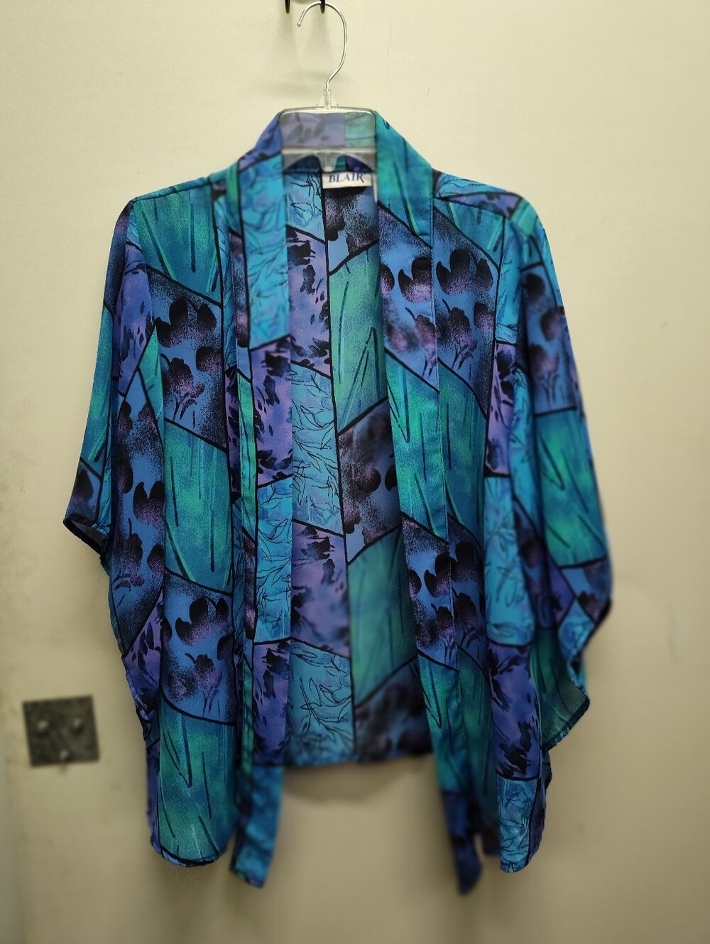 Blair Blue and Teal Floral Pattern Open Kimono